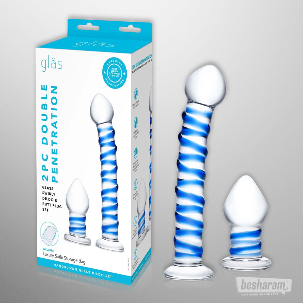Glas Double Penetration Glass Swirly Dildo & Buttplug Set