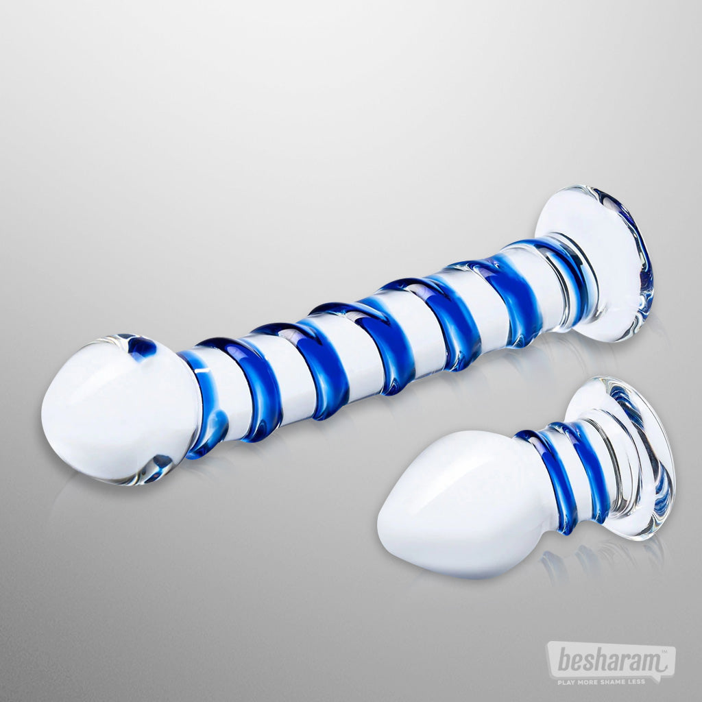 Glas Double Penetration Glass Swirly Dildo &amp; Buttplug Set