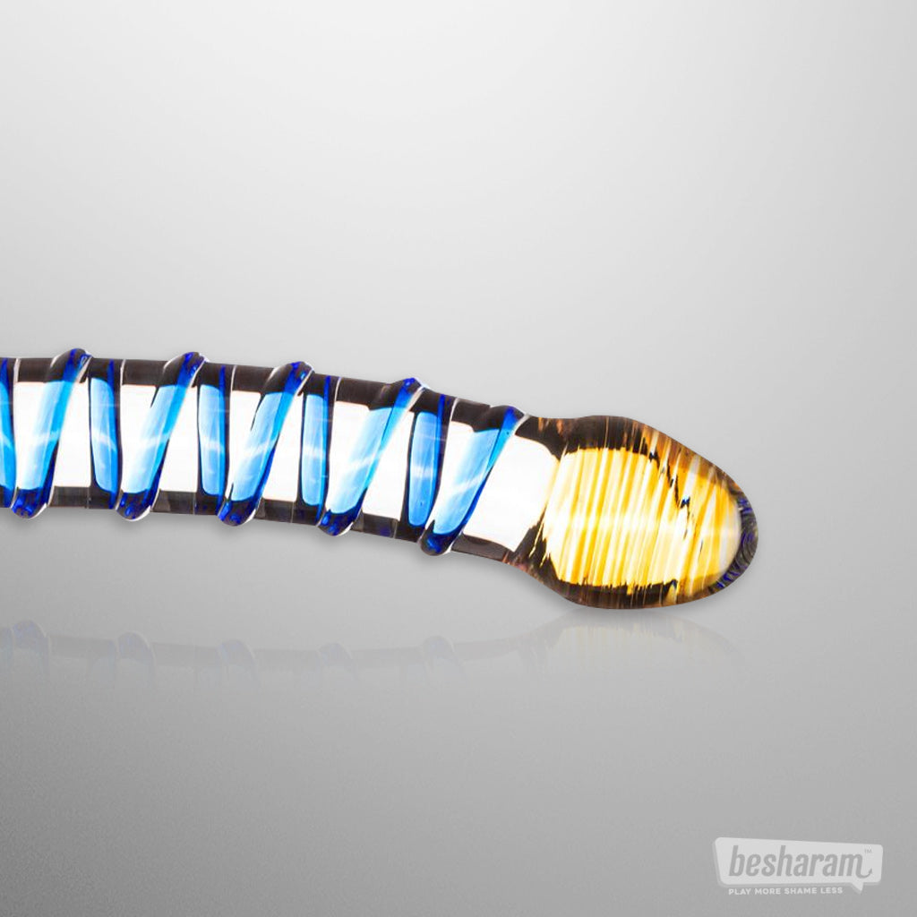 Gildo Glass Ribbed Blue Dildo