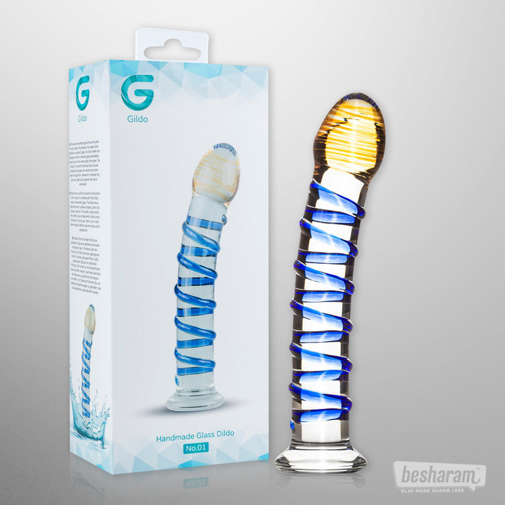 Gildo Glass Ribbed Blue Dildo