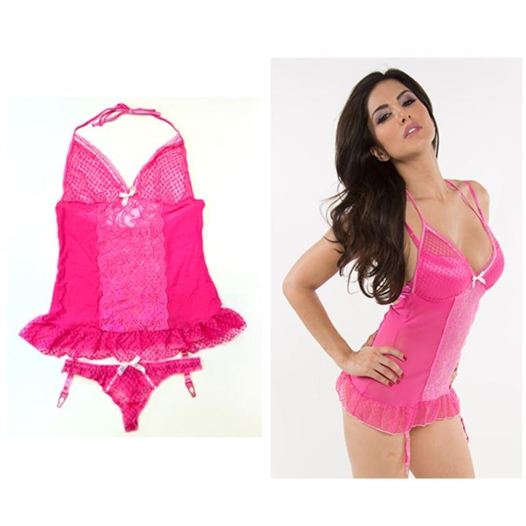 Sunny Leone Worn Pink See-Thru BabyDoll