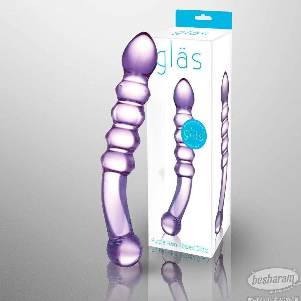 Glas Purple Rain Ribbed Dildo